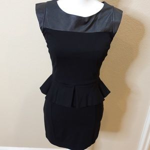 Cynthia Steffe Leather and Ponte Peplum Bodycon Mini Dress- Altered